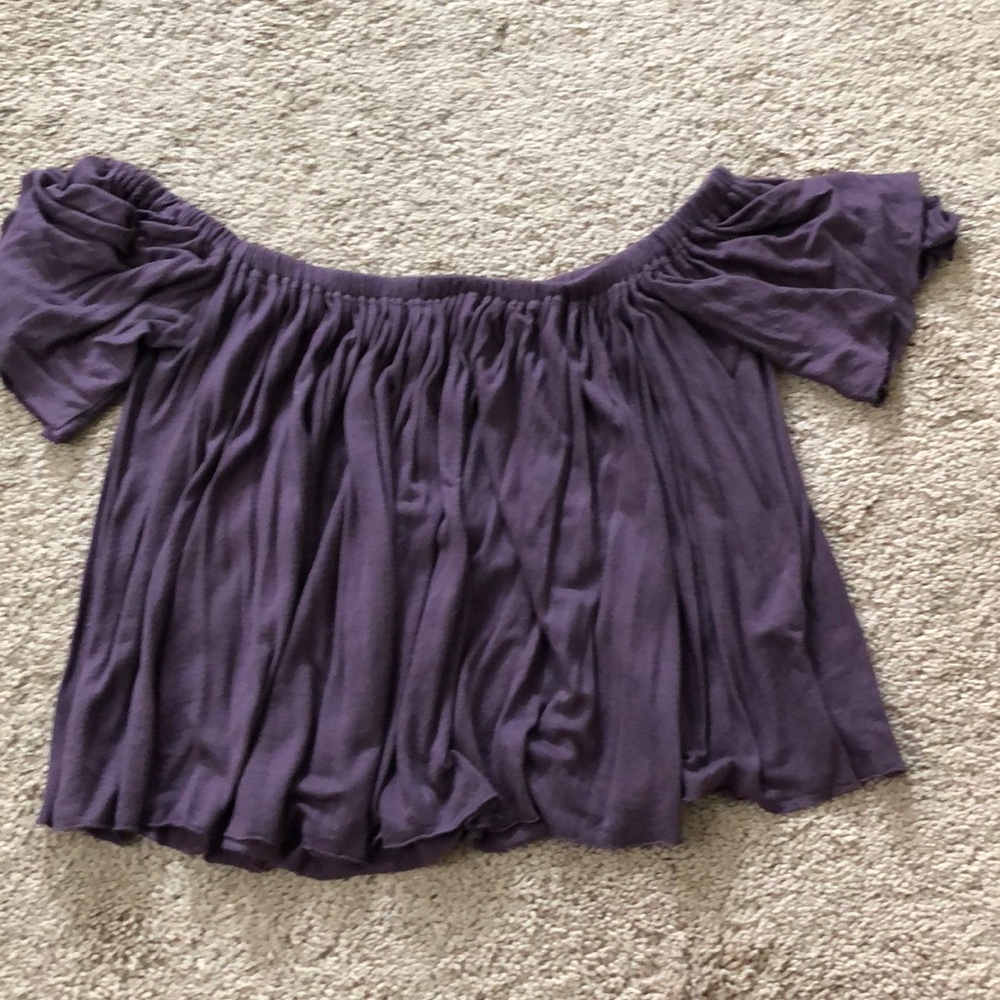 deep purple off the shoulder shirt